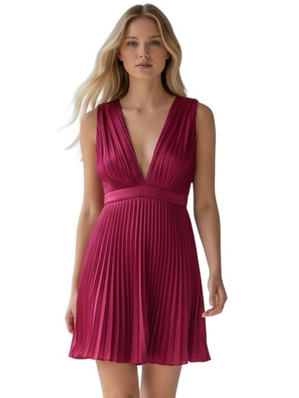 Sincerely Jules Pink Pleated Plunge Dress Small